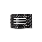 TELETIES small flat rectangle hair clip in jet black quilted design.