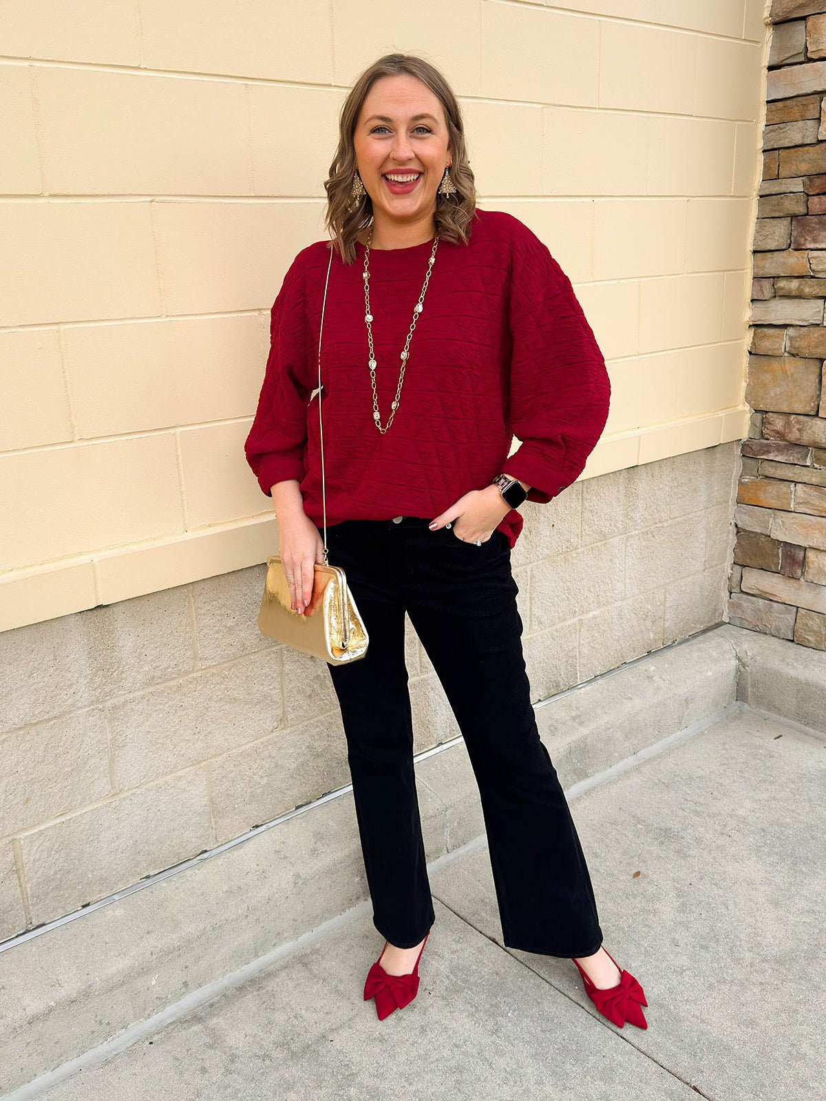 Falling For Texture Quilted Top in Burgundy - The Pink Pineapple 850