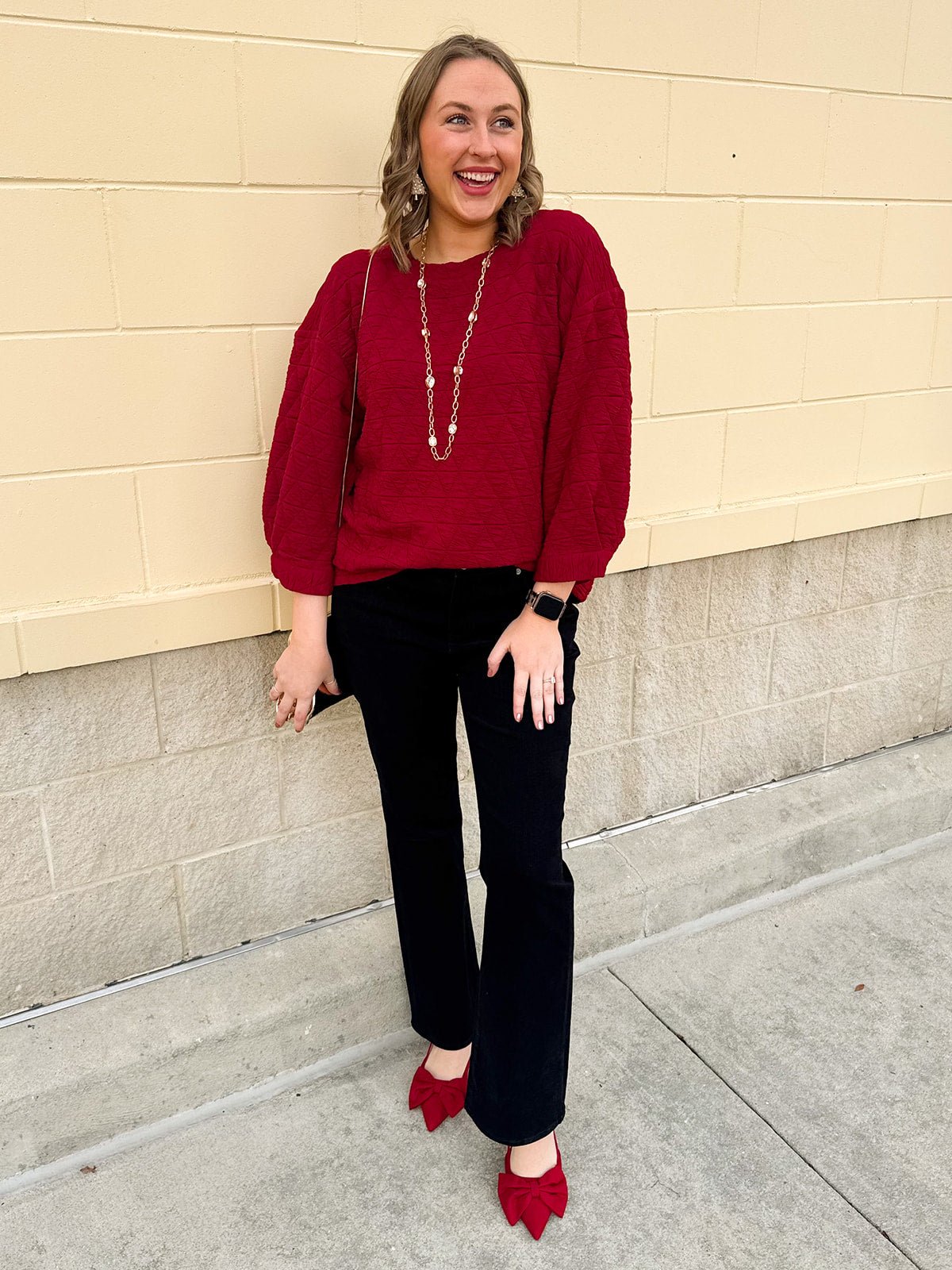 Falling For Texture Quilted Top in Burgundy - The Pink Pineapple 850