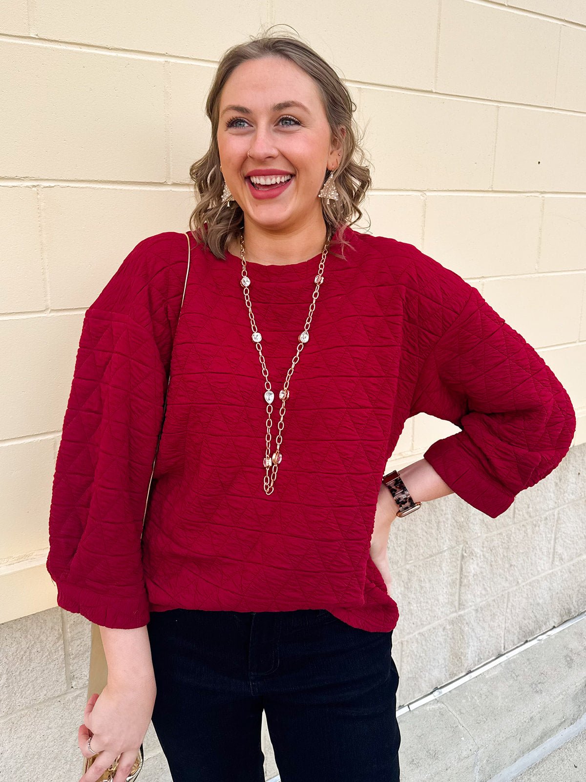 Falling For Texture Quilted Top in Burgundy - The Pink Pineapple 850