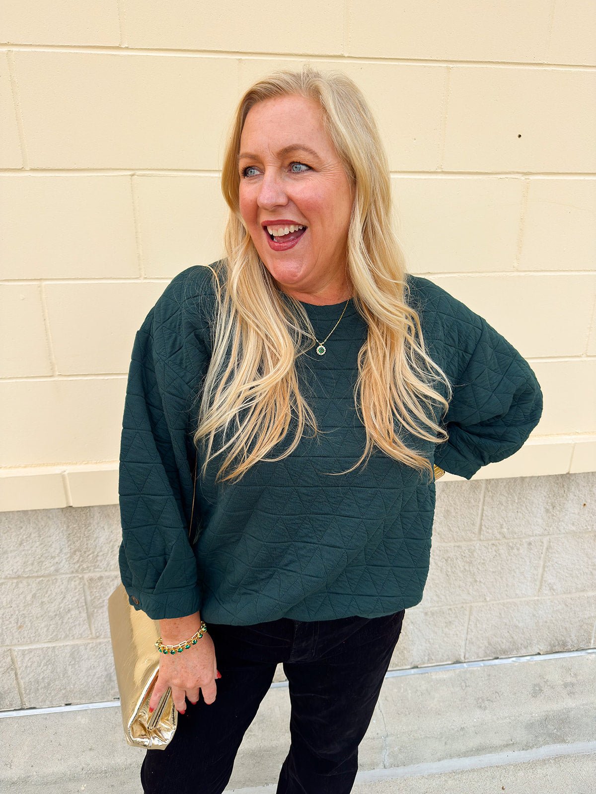 Falling For Texture Quilted Top in Hunter Green - The Pink Pineapple 850