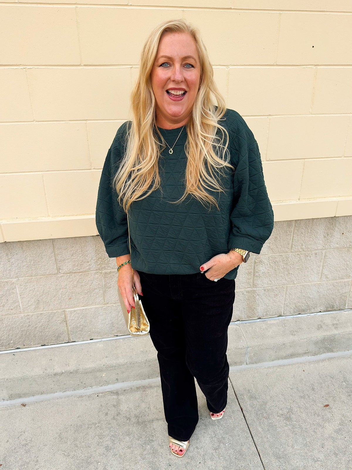 Falling For Texture Quilted Top in Hunter Green - The Pink Pineapple 850