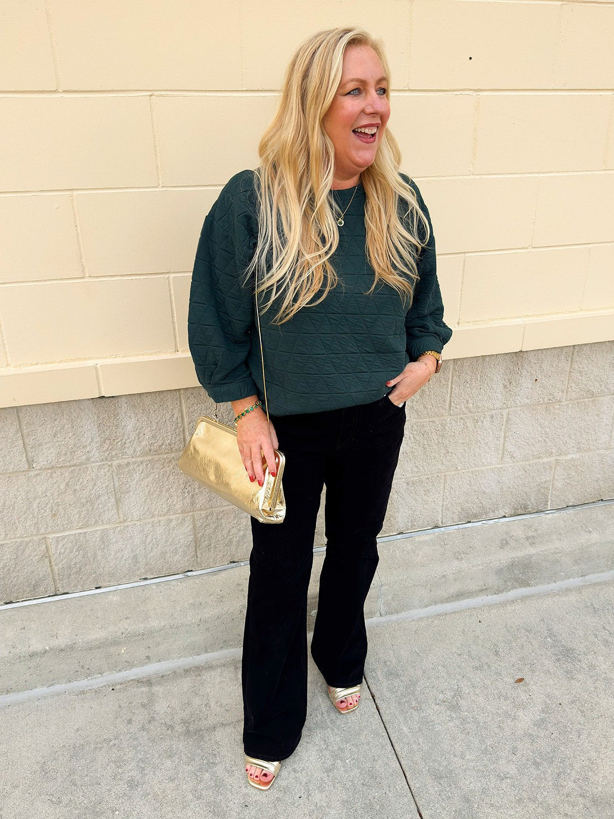 Falling For Texture Quilted Top in Hunter Green - The Pink Pineapple 850