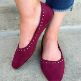 Faux Suede Garnet Ballet Flat with Silver Studs - The Pink Pineapple 850