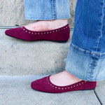 Faux Suede Garnet Ballet Flat with Silver Studs - The Pink Pineapple 850