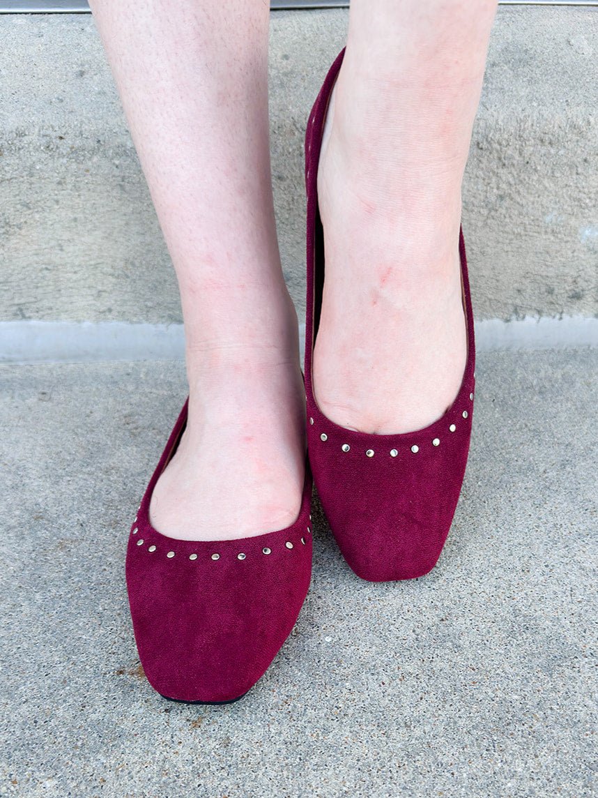 Faux Suede Garnet Ballet Flat with Silver Studs - The Pink Pineapple 850