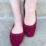 Faux Suede Garnet Ballet Flat with Silver Studs - The Pink Pineapple 850
