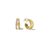 18K gold double hoop earrings with pave detailing
