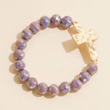Cross Charm Glass Beaded Stretch Bracelet in Teal