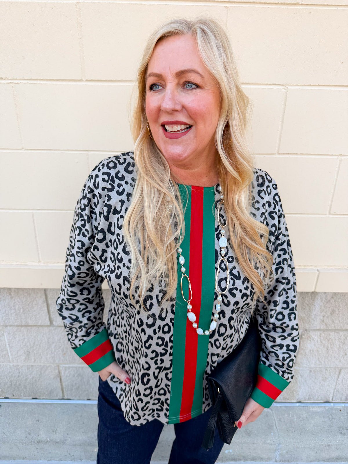 Festive Feline Stripe Detail Knit Top - The Pink Pineapple 850