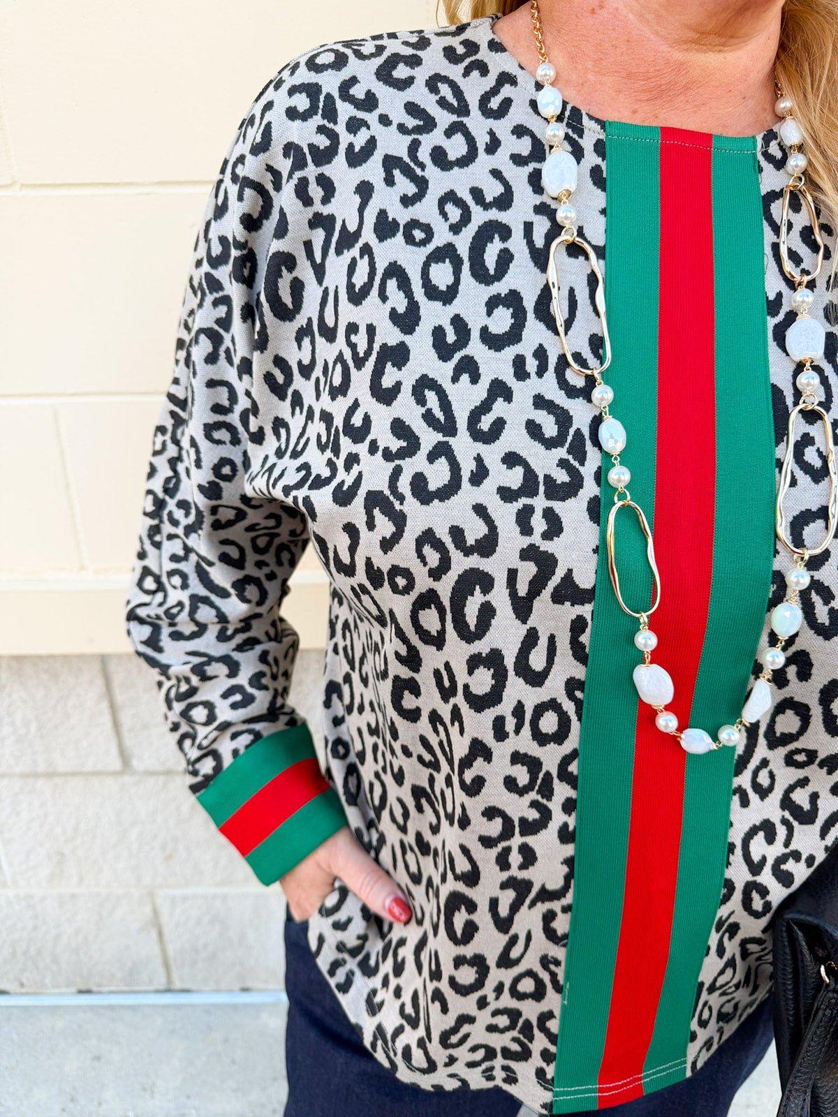 Festive Feline Stripe Detail Knit Top - The Pink Pineapple 850