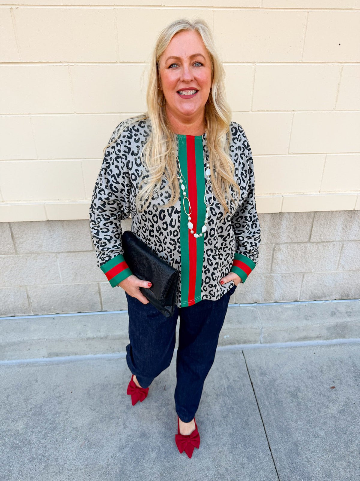 Festive Feline Stripe Detail Knit Top - The Pink Pineapple 850