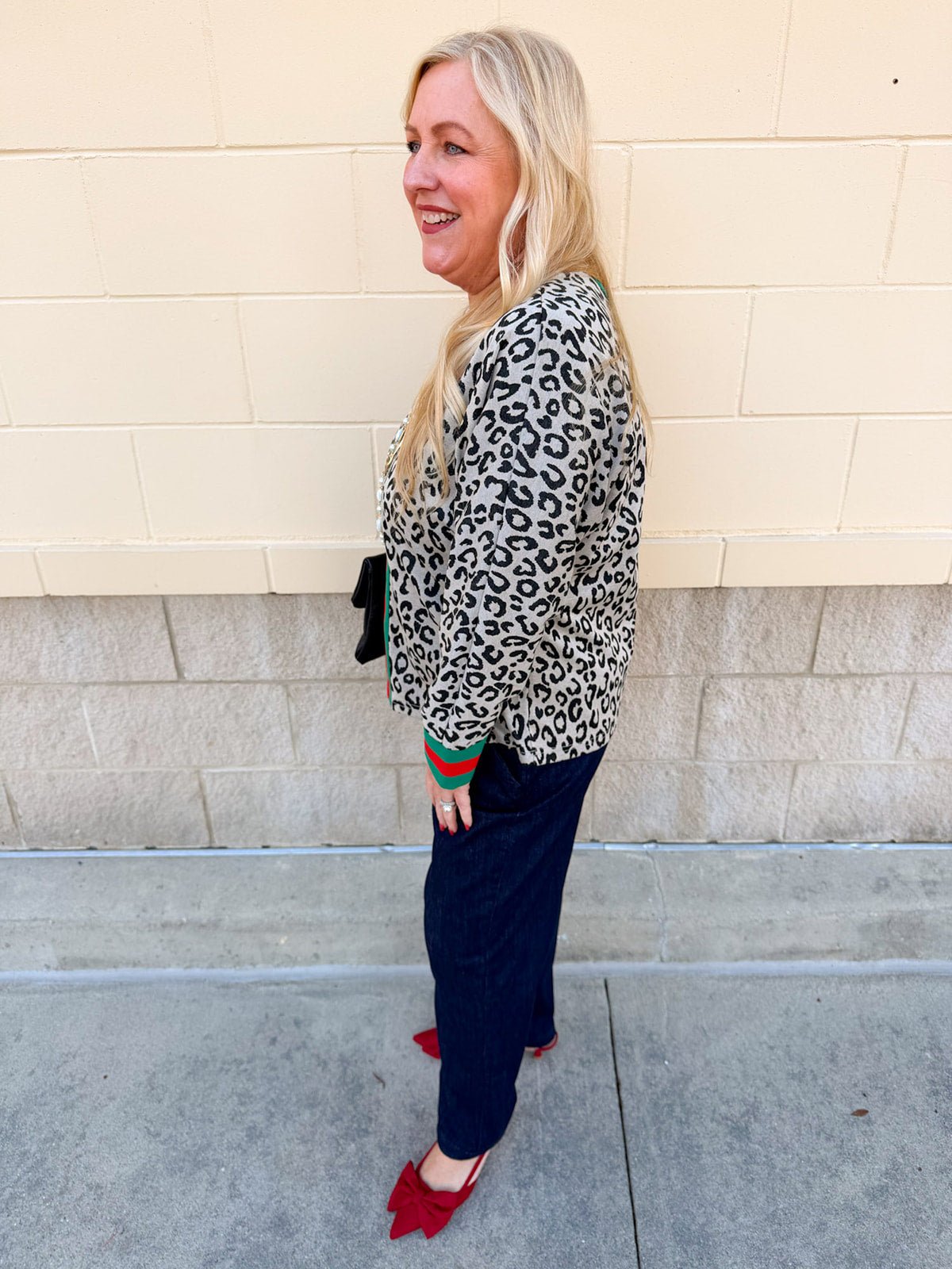 Festive Feline Stripe Detail Knit Top - The Pink Pineapple 850