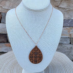 Filigree Wood Teardrop Pendant Necklace in Brown - The Pink Pineapple 850