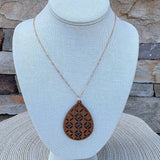 Filigree Wood Teardrop Pendant Necklace in Brown - The Pink Pineapple 850