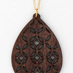 Filigree Wood Teardrop Pendant Necklace in Brown - The Pink Pineapple 850