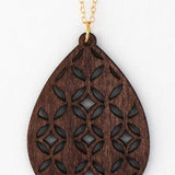 Filigree Wood Teardrop Pendant Necklace in Brown - The Pink Pineapple 850
