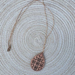 Filigree Wood Teardrop Pendant Necklace in Brown - The Pink Pineapple 850
