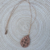 Filigree Wood Teardrop Pendant Necklace in Brown - The Pink Pineapple 850