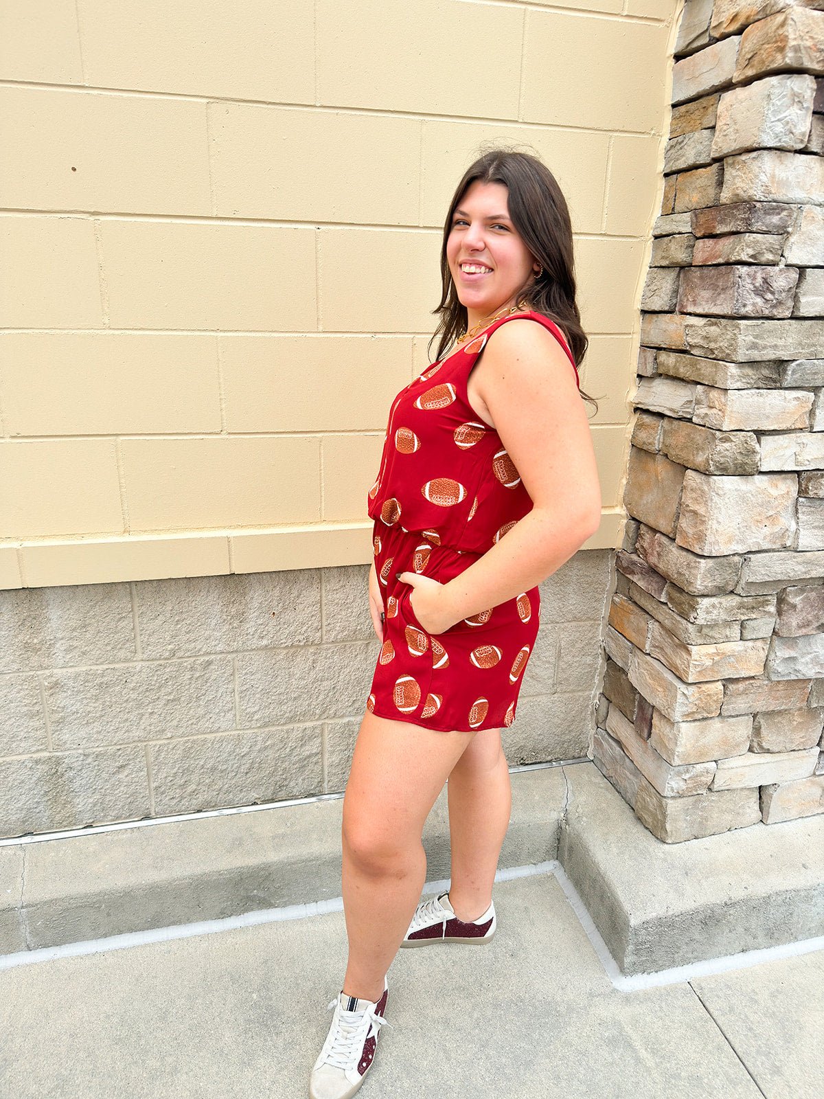 [FINAL SALE] Adrienne Lexi Garnet Football Romper - The Pink Pineapple 850