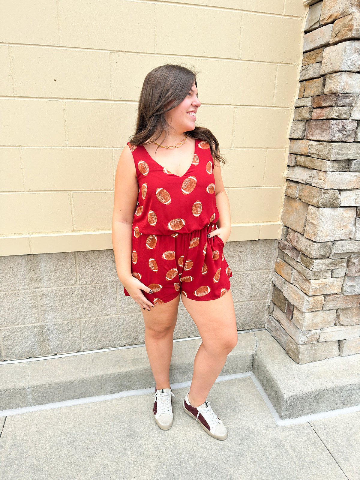 [FINAL SALE] Adrienne Lexi Garnet Football Romper - The Pink Pineapple 850
