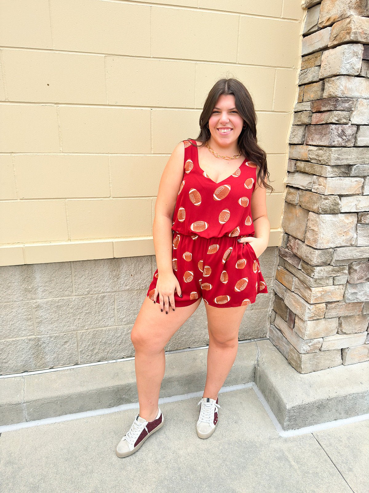 [FINAL SALE] Adrienne Lexi Garnet Football Romper - The Pink Pineapple 850