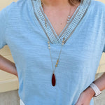 {FINAL SALE} American Dream Lace Trim V - Neckline Top in Sky Blue - The Pink Pineapple 850