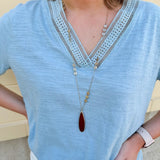 {FINAL SALE} American Dream Lace Trim V - Neckline Top in Sky Blue - The Pink Pineapple 850