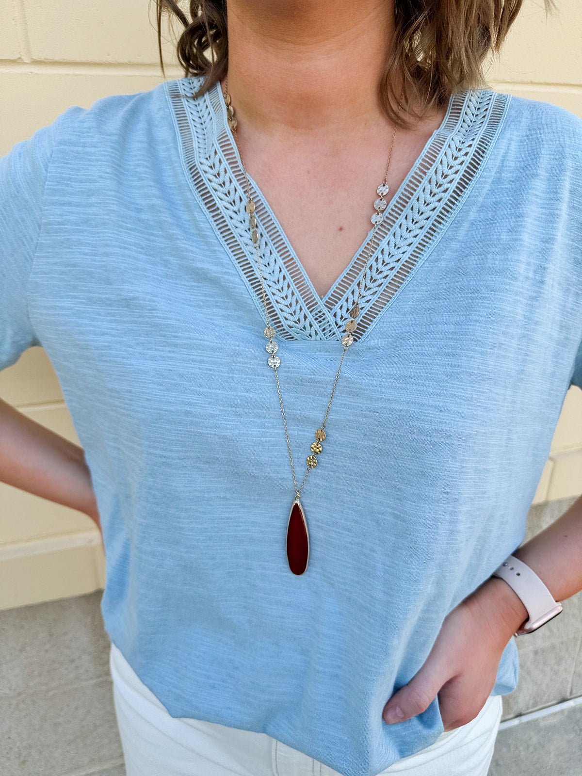 {FINAL SALE} American Dream Lace Trim V - Neckline Top in Sky Blue - The Pink Pineapple 850