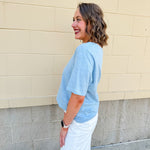 {FINAL SALE} American Dream Lace Trim V - Neckline Top in Sky Blue - The Pink Pineapple 850