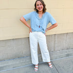 {FINAL SALE} American Dream Lace Trim V - Neckline Top in Sky Blue - The Pink Pineapple 850