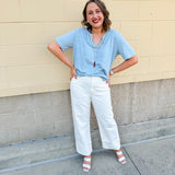 {FINAL SALE} American Dream Lace Trim V - Neckline Top in Sky Blue - The Pink Pineapple 850