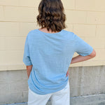 {FINAL SALE} American Dream Lace Trim V - Neckline Top in Sky Blue - The Pink Pineapple 850