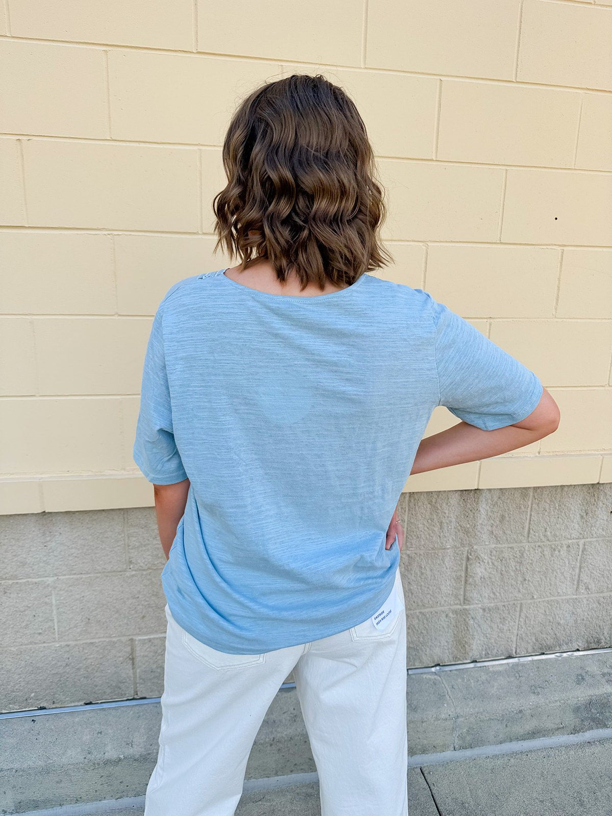 {FINAL SALE} American Dream Lace Trim V - Neckline Top in Sky Blue - The Pink Pineapple 850