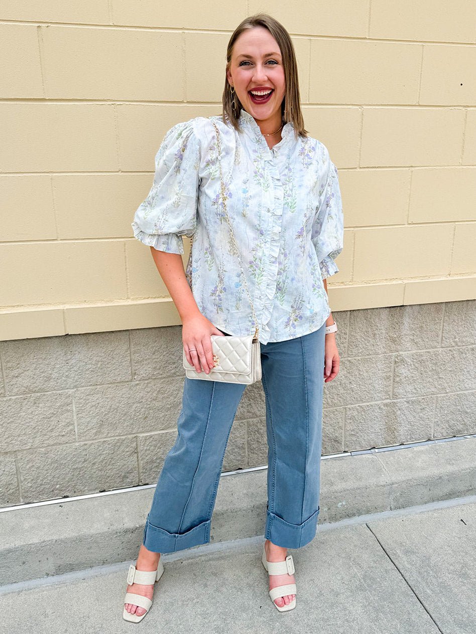 {FINAL SALE} Butterfly Garden Ruffle Top - The Pink Pineapple 850