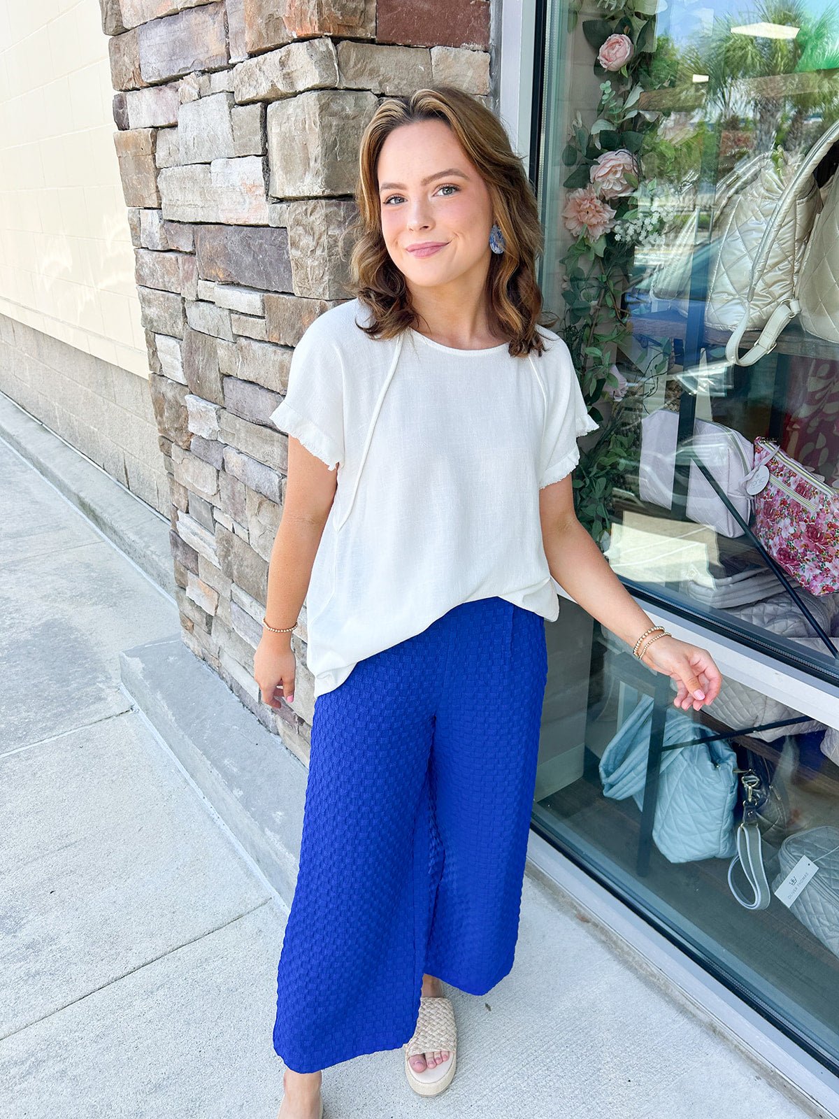 {FINAL SALE} Caught Crushing Jacquard Blue Pants - The Pink Pineapple 850