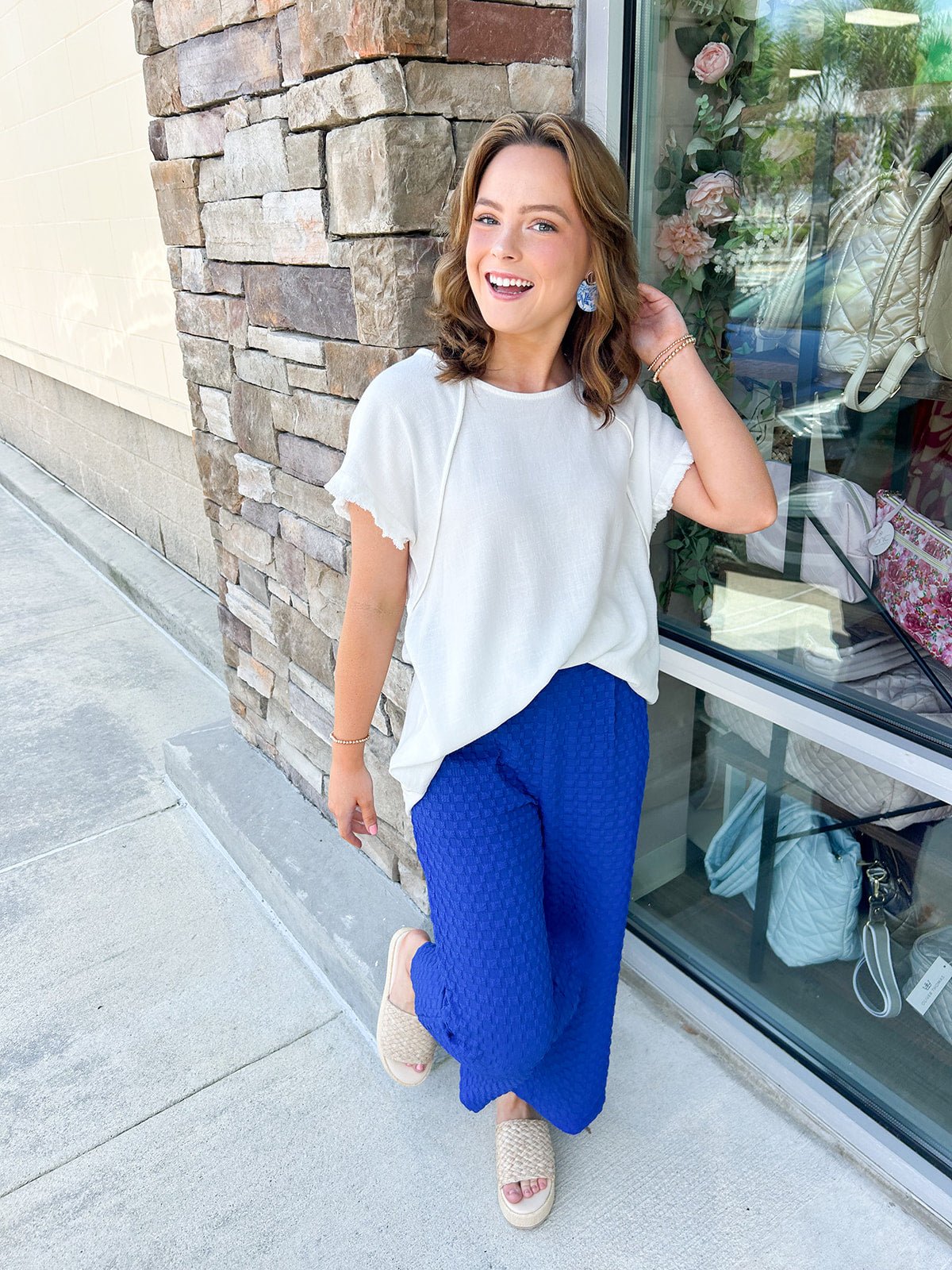 {FINAL SALE} Caught Crushing Jacquard Blue Pants - The Pink Pineapple 850