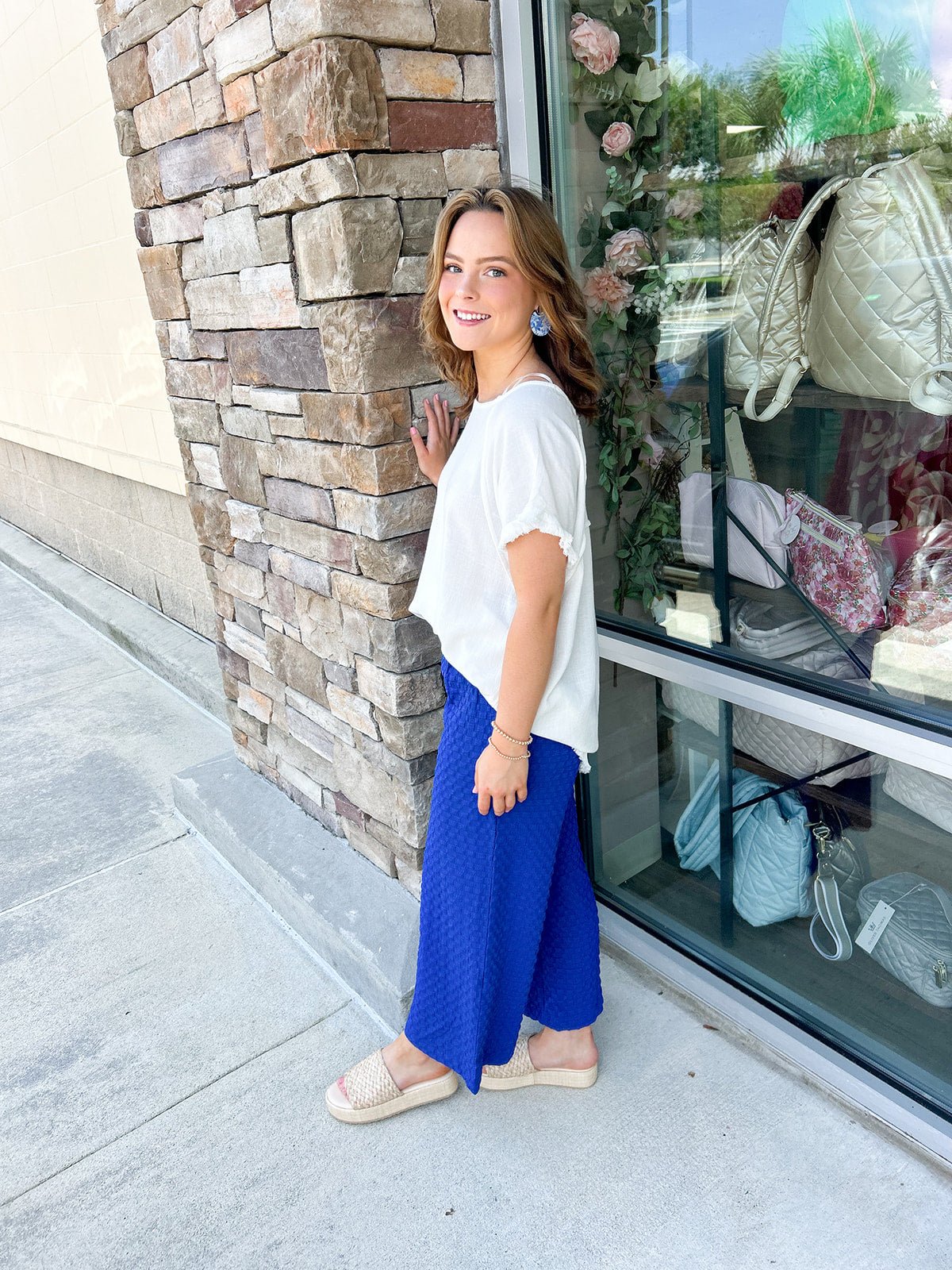 {FINAL SALE} Caught Crushing Jacquard Blue Pants - The Pink Pineapple 850