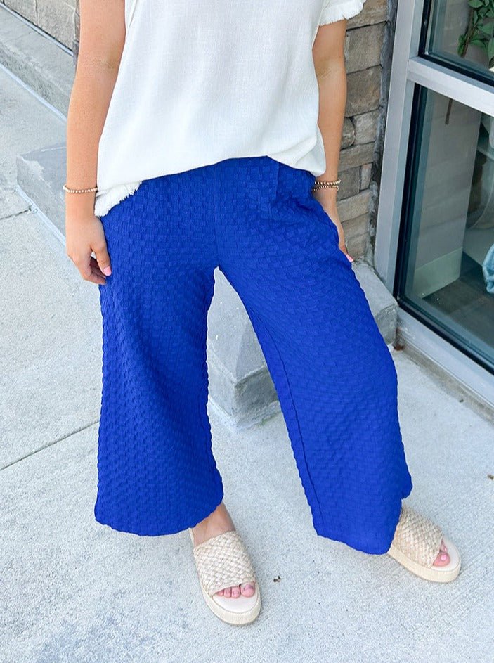 {FINAL SALE} Caught Crushing Jacquard Blue Pants - The Pink Pineapple 850