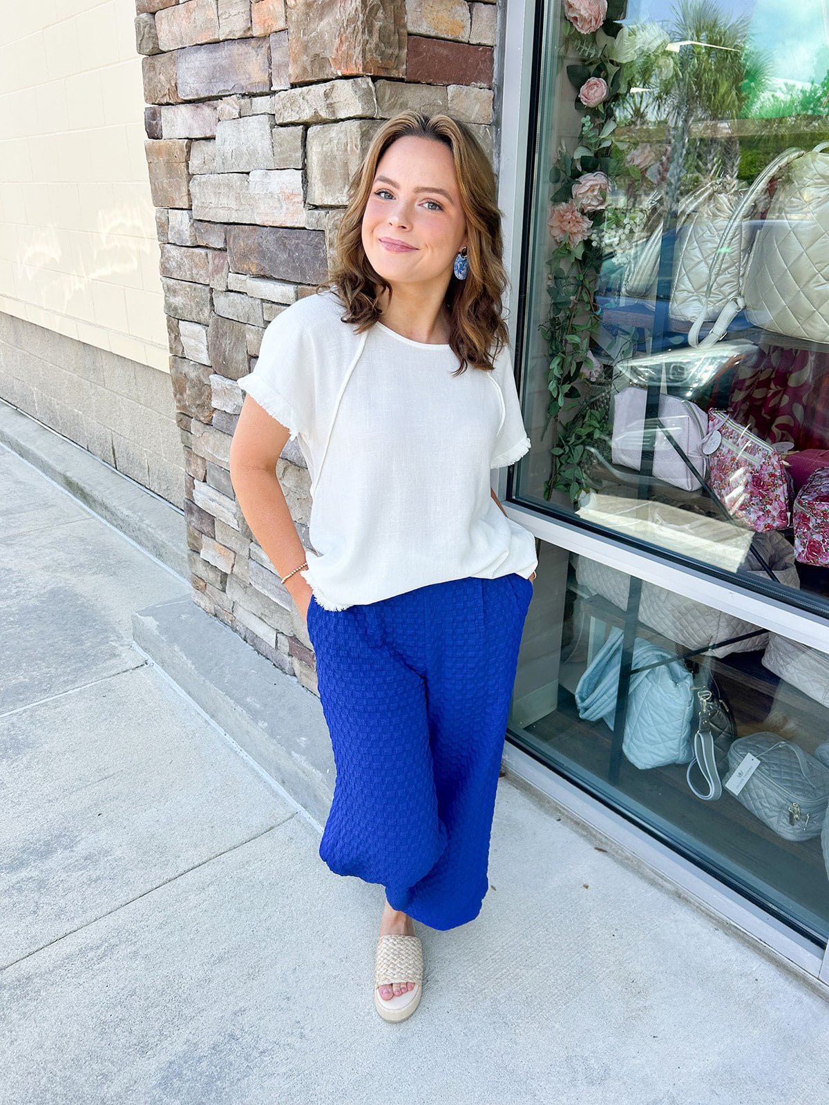 {FINAL SALE} Caught Crushing Jacquard Blue Pants - The Pink Pineapple 850