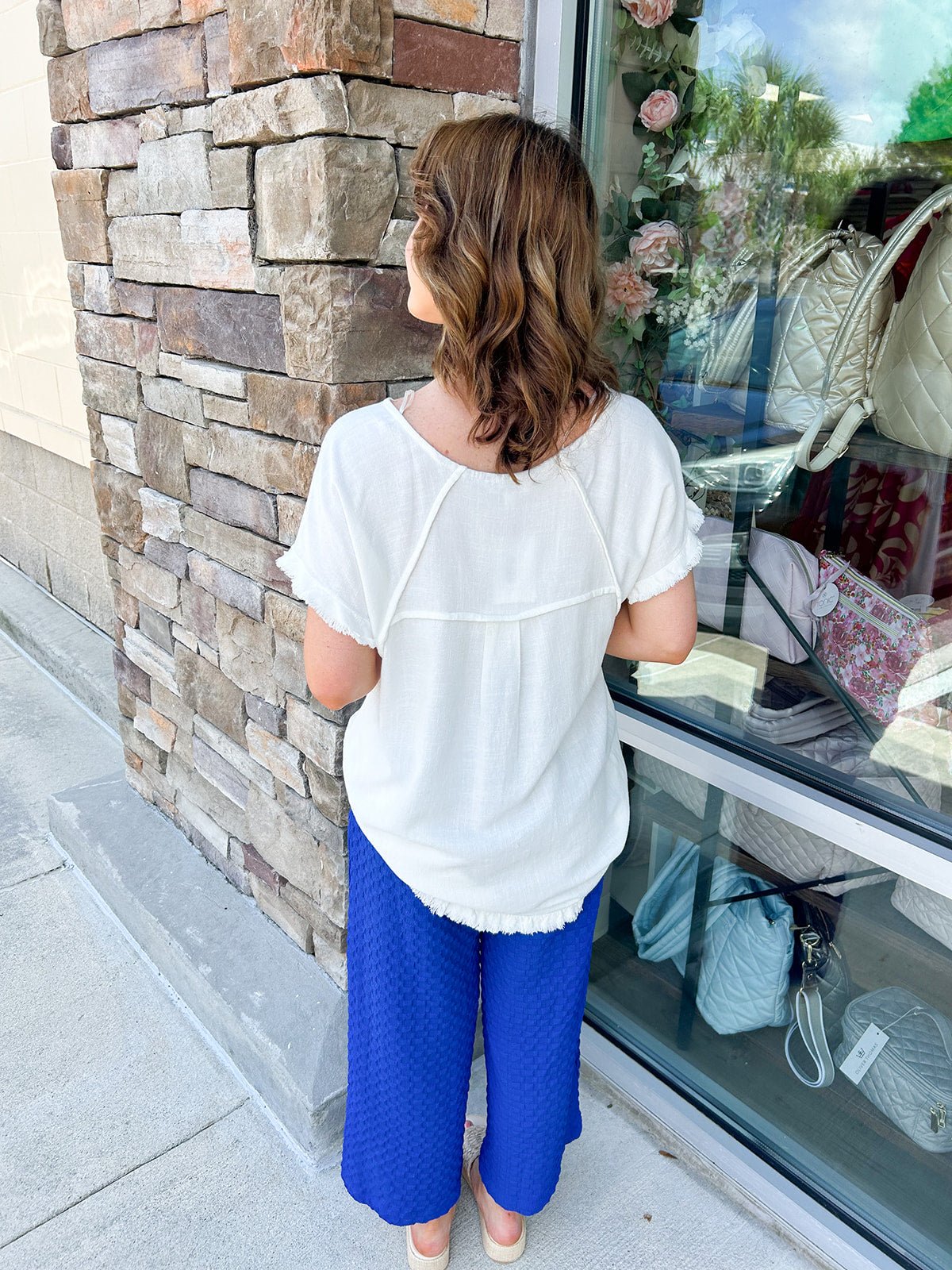 {FINAL SALE} Caught Crushing Jacquard Blue Pants - The Pink Pineapple 850