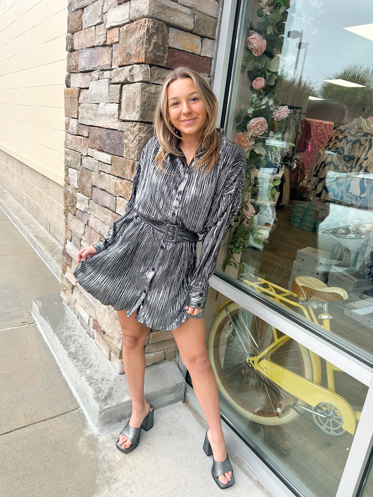 {FINAL SALE} Champagne Nights Pleated Dress - The Pink Pineapple 850