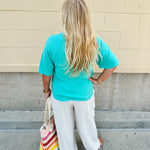 {FINAL SALE} Chateau Daydream Linen Top in Lagoon Blue - The Pink Pineapple 850