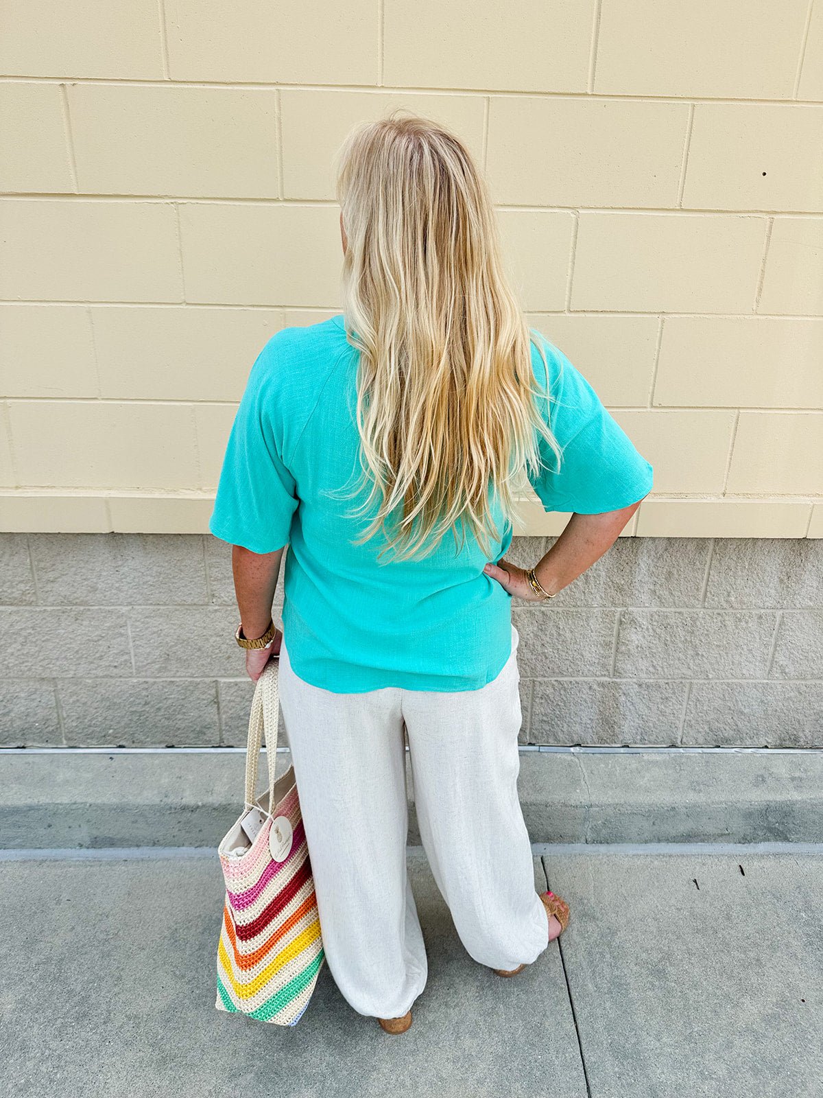 {FINAL SALE} Chateau Daydream Linen Top in Lagoon Blue - The Pink Pineapple 850