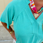 {FINAL SALE} Chateau Daydream Linen Top in Lagoon Blue - The Pink Pineapple 850