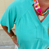 {FINAL SALE} Chateau Daydream Linen Top in Lagoon Blue - The Pink Pineapple 850