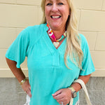 {FINAL SALE} Chateau Daydream Linen Top in Lagoon Blue - The Pink Pineapple 850