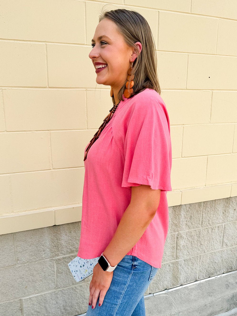 {FINAL SALE} Chateau Daydream Linen Top in Light Coral - The Pink Pineapple 850