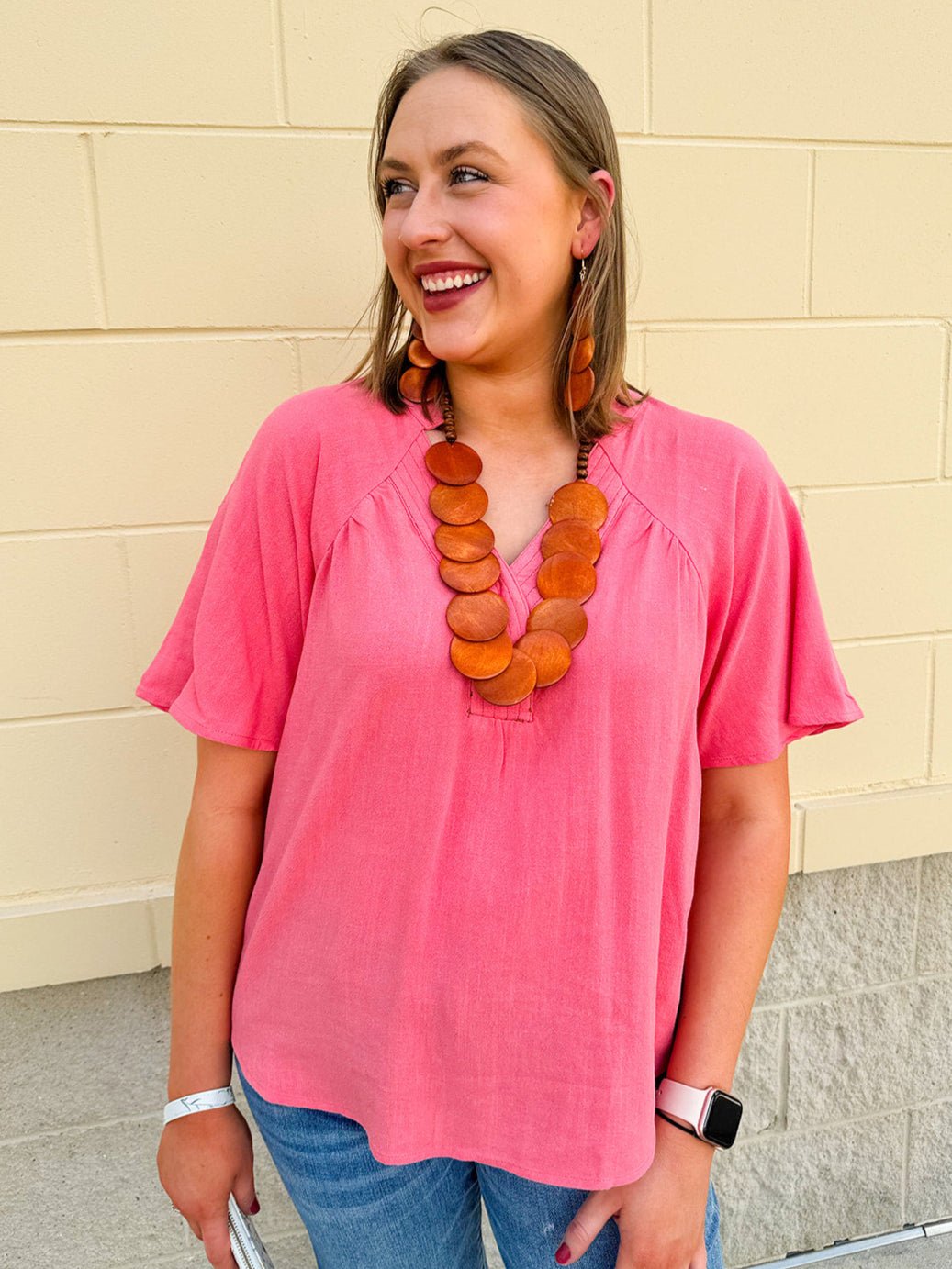 {FINAL SALE} Chateau Daydream Linen Top in Light Coral - The Pink Pineapple 850