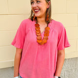 {FINAL SALE} Chateau Daydream Linen Top in Light Coral - The Pink Pineapple 850